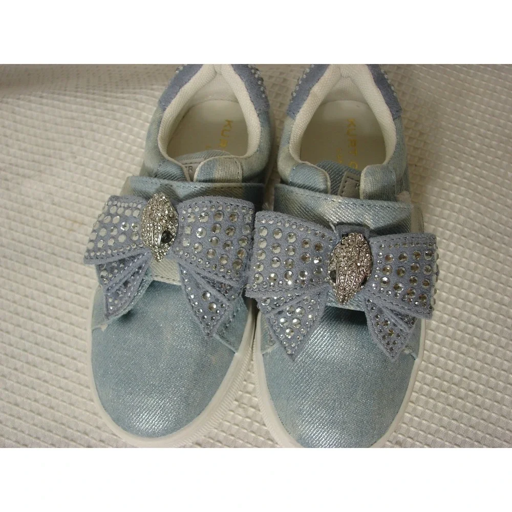 Kurt Geiger Mini Laney Bow Rhinestone Denim Sneakers Shoes Girls Sz US 8 M/EU 24